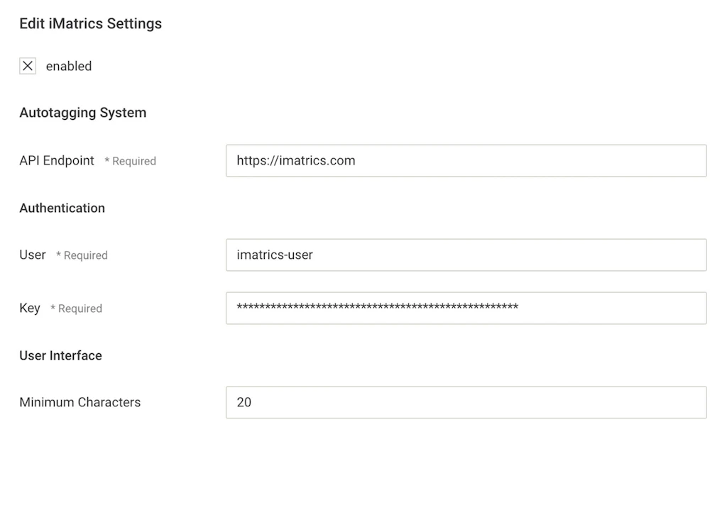 Enter your iMatrics credentials to setup the integration