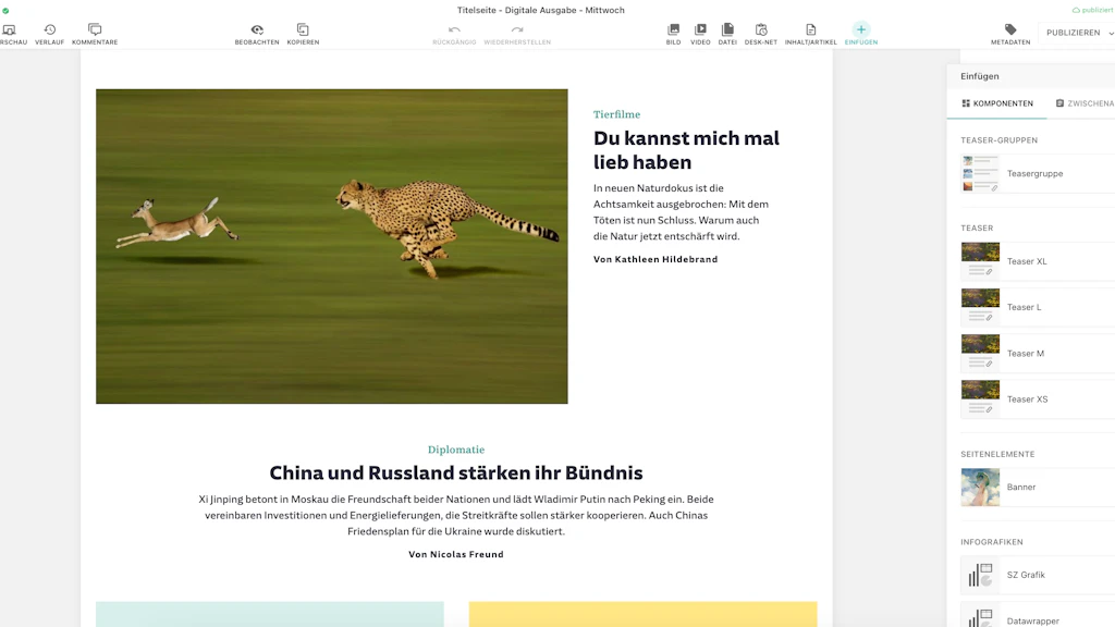 Digital Edition at Süddeutsche Zeitung supported by the intuitive Livingdocs User Interface 