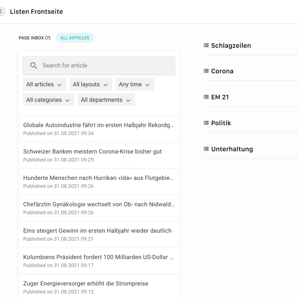Preview of the multi-list editor and page-inbox.