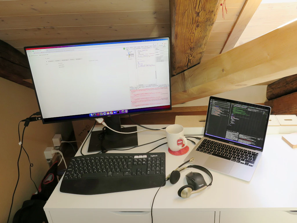 Roman's work corner in his rooftop apartment. 