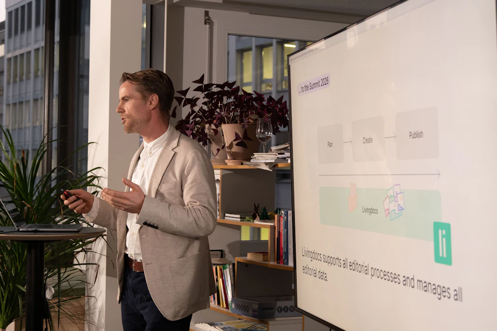 Our CEO <strong>Gabriel</strong> <strong>Hase</strong> sharing the Livingdocs innovation strategy.