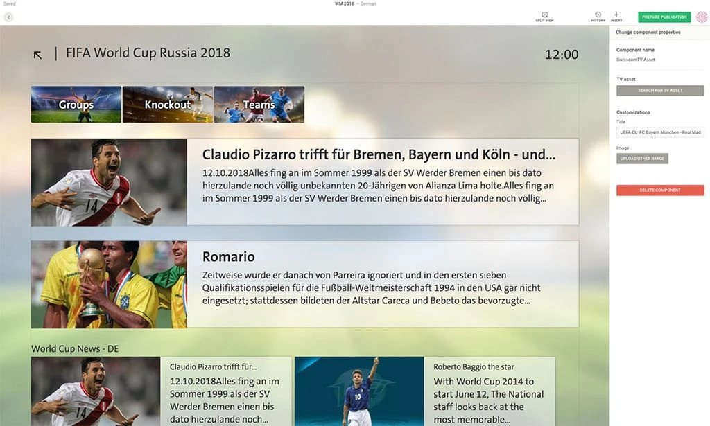 Swisscom verwendet Livingdocs für die Bearbeitung und das Publizieren von TV-Screen-Content. Die Content Dossiers bieten so den Fernsehzuschauern ein erweitertes Erlebnis – auf Knopfdruck einer TV-Fernbedienung.