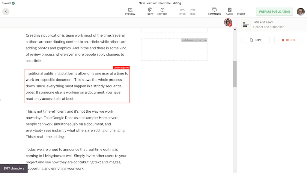 Red borders indicate that another user is currently working on your article.<br>