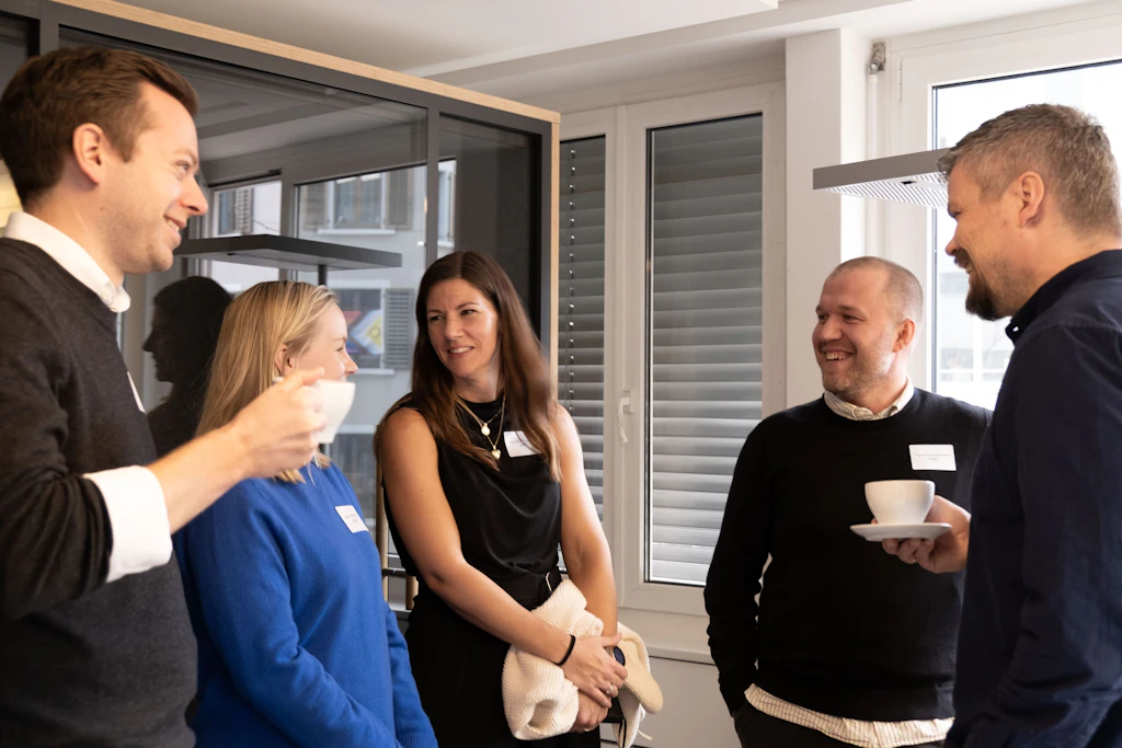 Our guests connecting and conversing over our coffee break and Apéro Riche.