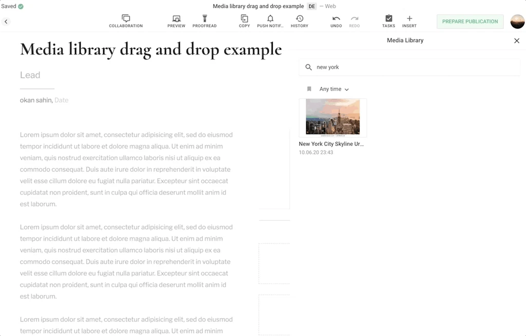 When dragging &amp; dropping an image, the caption and source are prefilled and the alt text attribute is added.